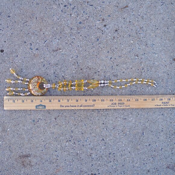 Handmade Gold Beaded Necklace Resin Donut Pendant Boho Statement Jewelry - Picture 4 of 4